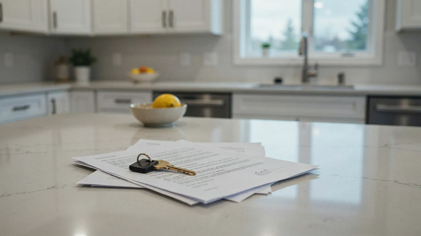 House keys and paperwork laid out for a free foreclosure assessment in Cochrane