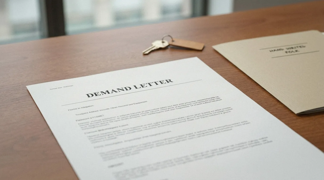 A mortgage demand letter and house keys on a desk, the court process Cochrane uses instead of power of sale