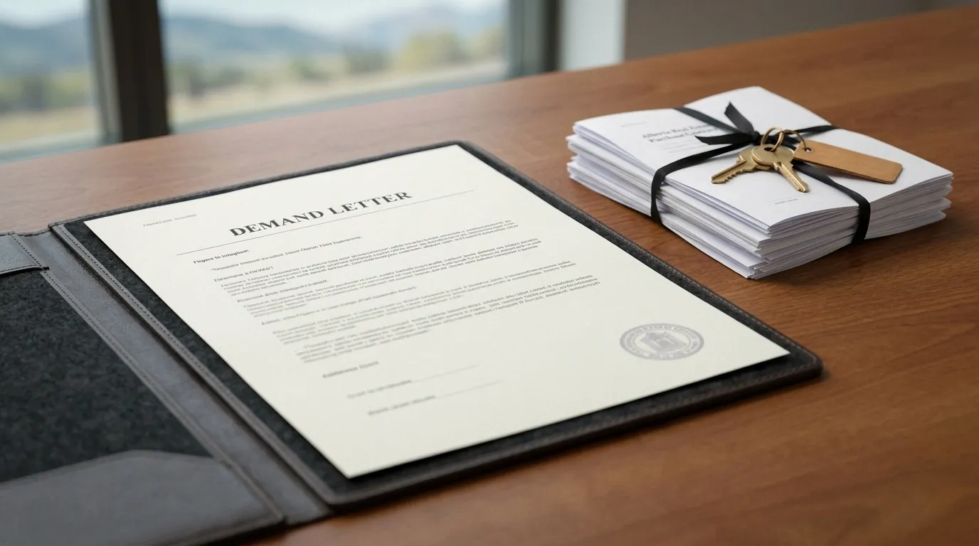 Mortgage paperwork and a demand letter on a desk, refinancing to stop foreclosure in Cochrane