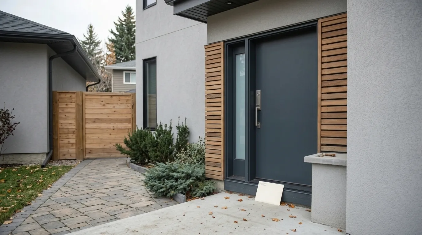 An envelope left at a front door, the way a foreclosure statement of claim is served in Cochrane